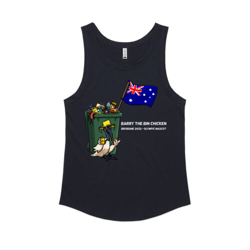 'Aussie Barry' Singlet White Text (Womens cut) Thumbnail