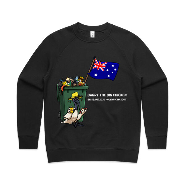 'Aussie Barry' Crew Sweat White Text (Womens cut) Thumbnail